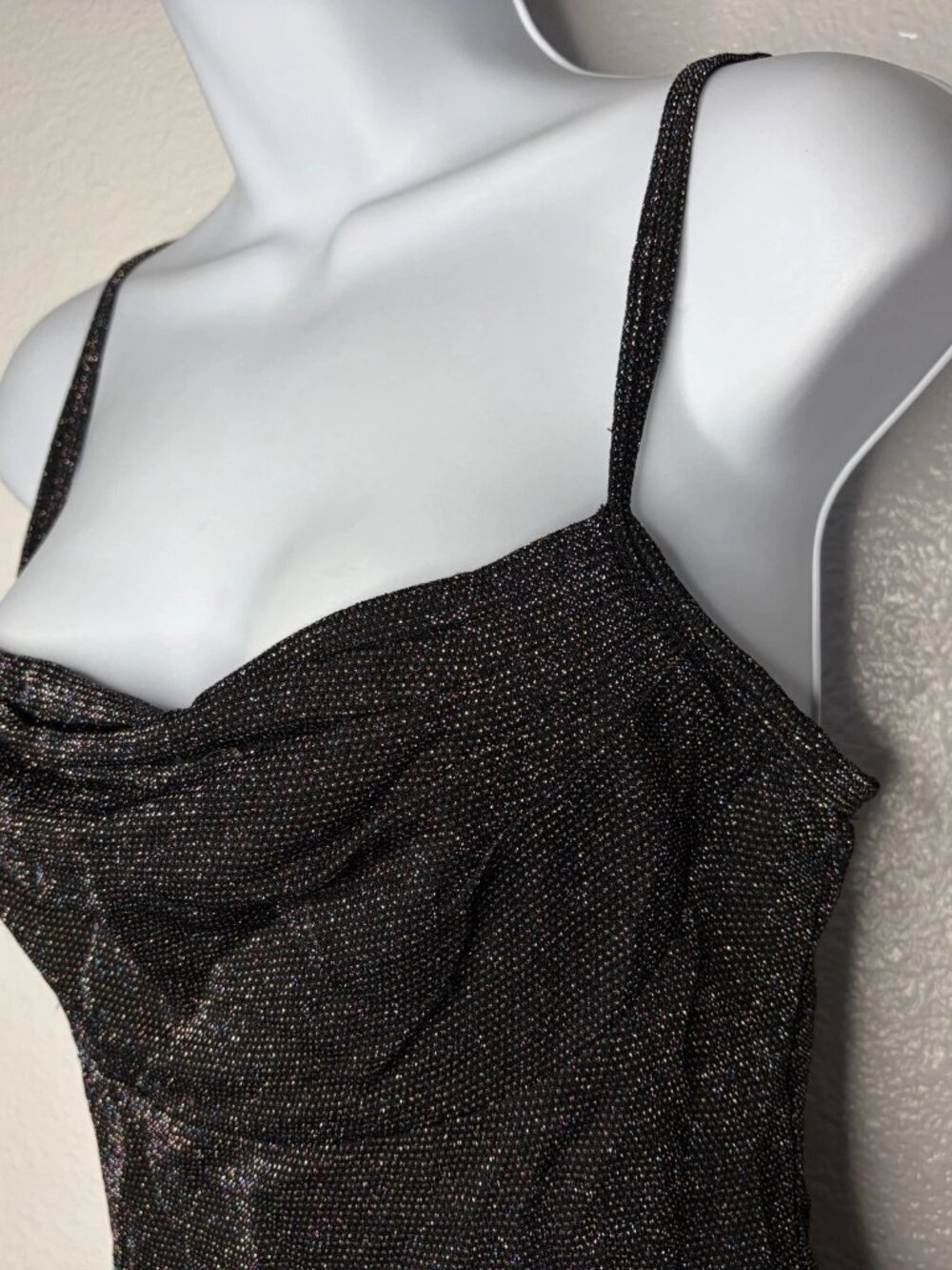 Vintage 90s All That Jazz Cami Top Size S Black Mesh Rainbow Metallic Glitter - Picture 6 of 8